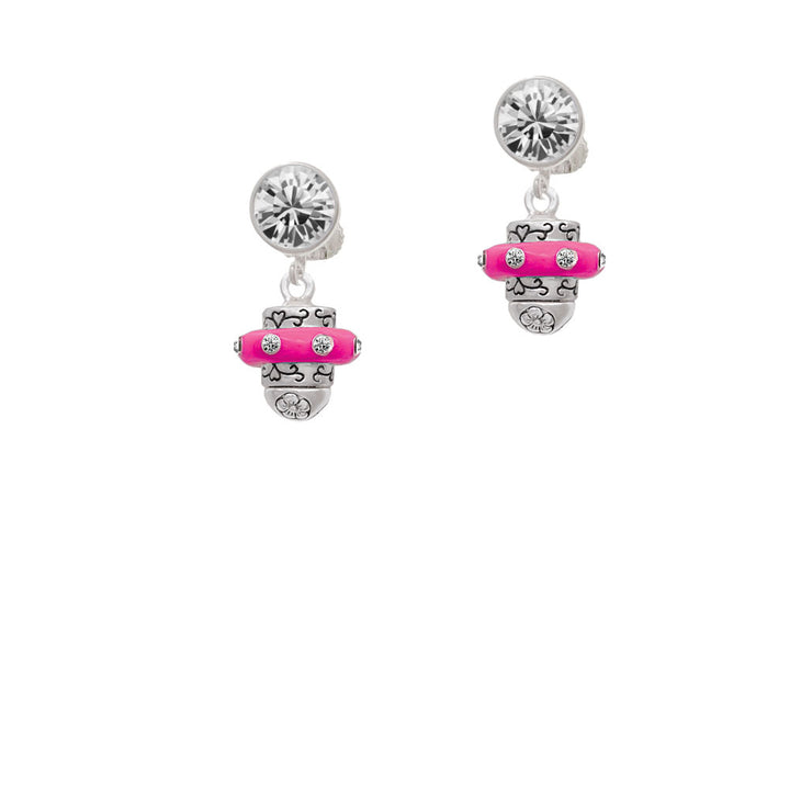 Crystal Hot Pink Spinner Crystal Clip On Earrings Image 2