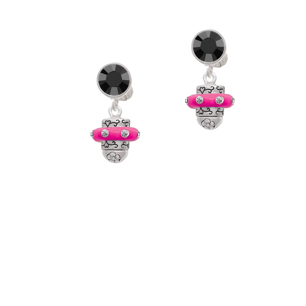 Crystal Hot Pink Spinner Crystal Clip On Earrings Image 3