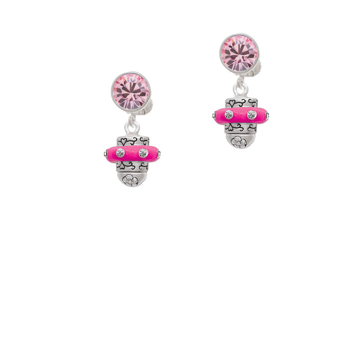 Crystal Hot Pink Spinner Crystal Clip On Earrings Image 4