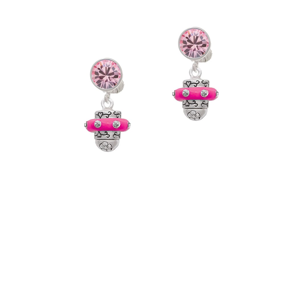 Crystal Hot Pink Spinner Crystal Clip On Earrings Image 1