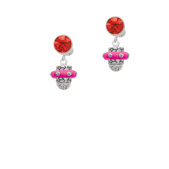 Crystal Hot Pink Spinner Crystal Clip On Earrings Image 4