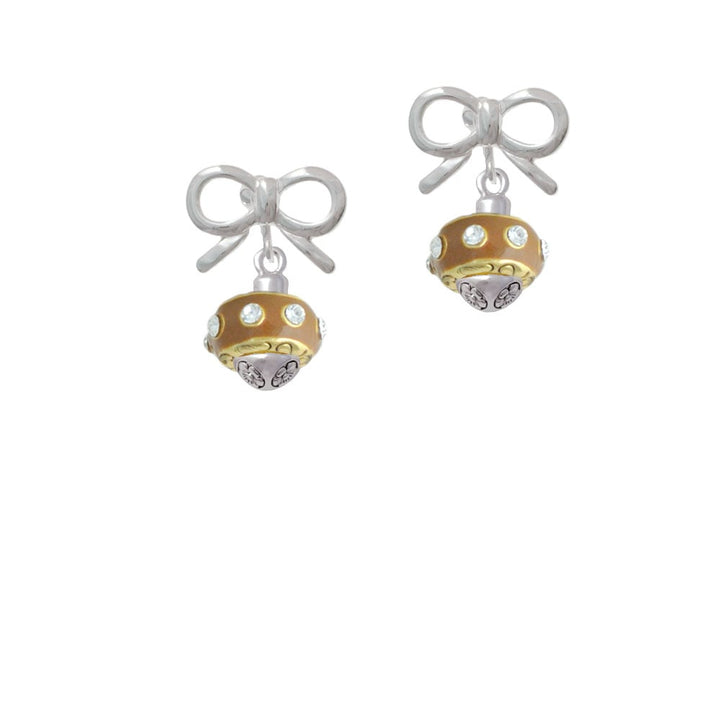 Tan with Crystals Gold Tone Spinner Crystal Clip On Earrings Image 9