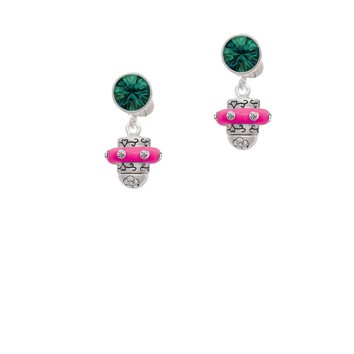 Crystal Hot Pink Spinner Crystal Clip On Earrings Image 6