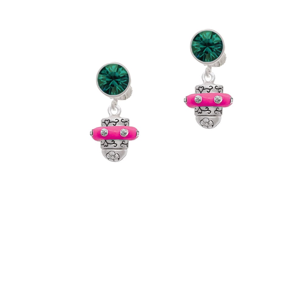 Crystal Hot Pink Spinner Crystal Clip On Earrings Image 1