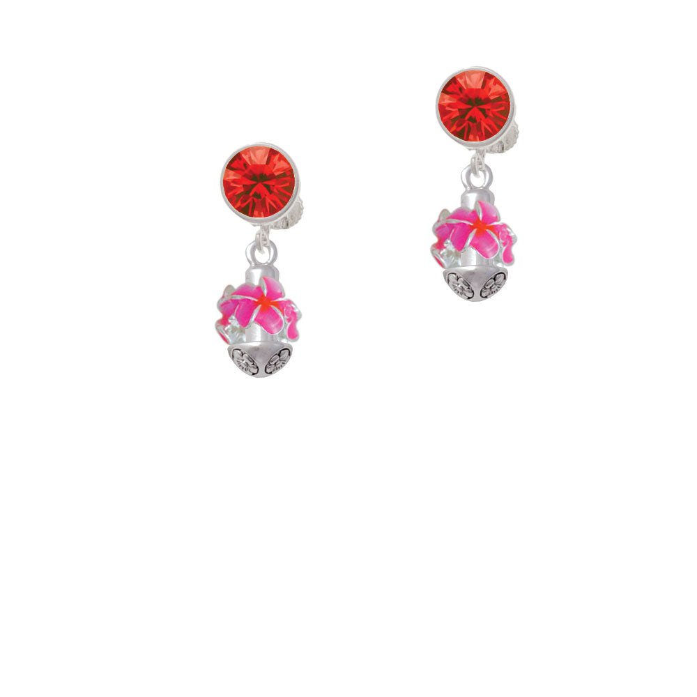 Hot Pink and Orange Plumeria Flowers Spinner Crystal Clip On Earrings Image 4