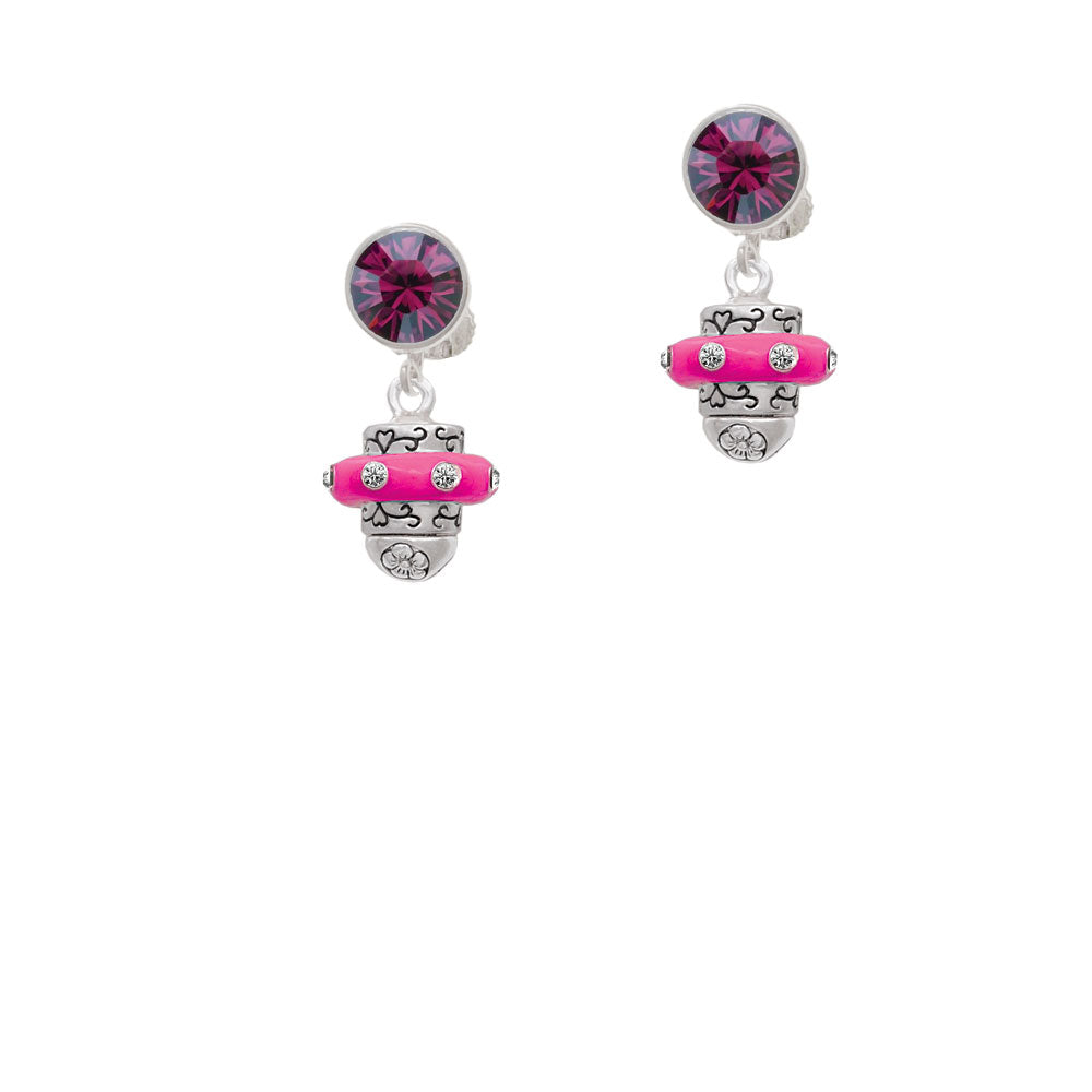 Crystal Hot Pink Spinner Crystal Clip On Earrings Image 8