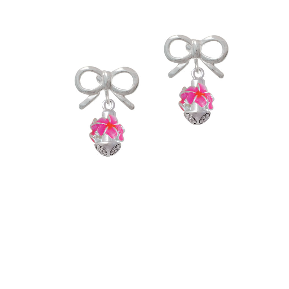 Hot Pink and Orange Plumeria Flowers Spinner Crystal Clip On Earrings Image 9