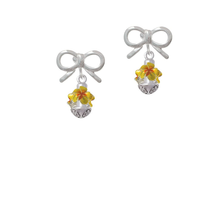 Hot Yellow and Orange Plumeria Flowers Spinner Crystal Clip On Earrings Image 9