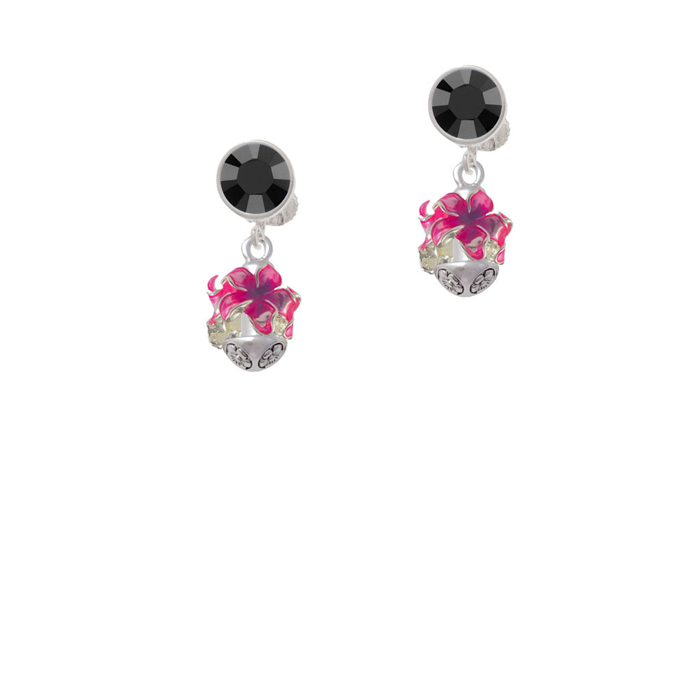 Hot Pink and Purple Plumeria Flowers Spinner Crystal Clip On Earrings Image 3