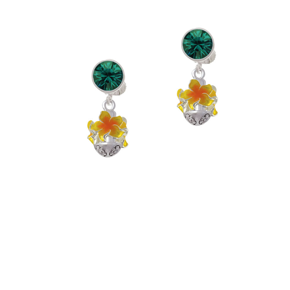 Hot Yellow and Orange Plumeria Flowers Spinner Crystal Clip On Earrings Image 6