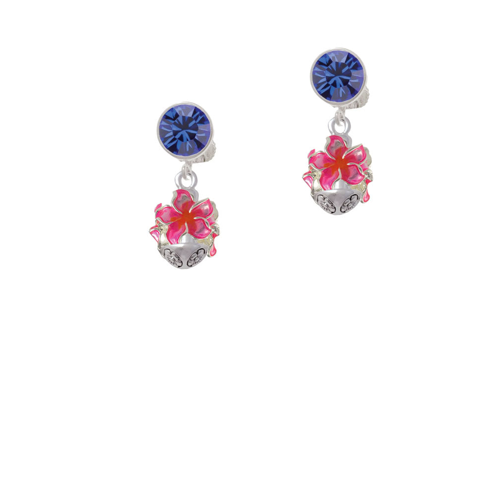 Hot Pink and Orange Plumeria Flowers Spinner Crystal Clip On Earrings Image 7