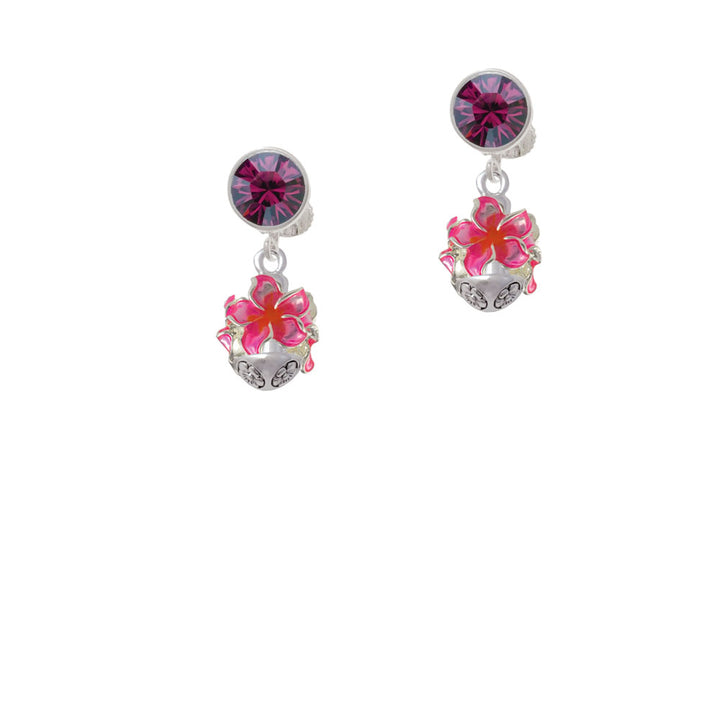 Hot Pink and Orange Plumeria Flowers Spinner Crystal Clip On Earrings Image 8