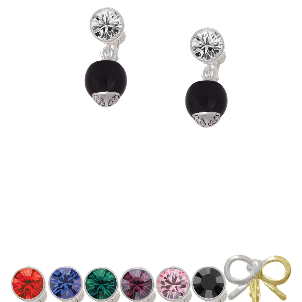 12mm Black Roller Glass Spinner Crystal Clip On Earrings Image 1