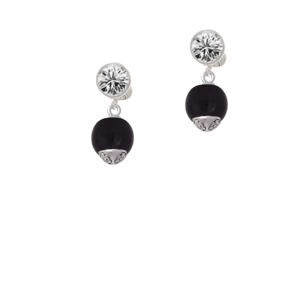 12mm Black Roller Glass Spinner Crystal Clip On Earrings Image 2