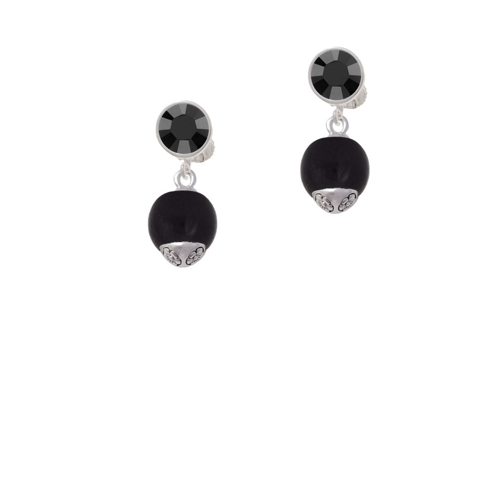 12mm Black Roller Glass Spinner Crystal Clip On Earrings Image 3