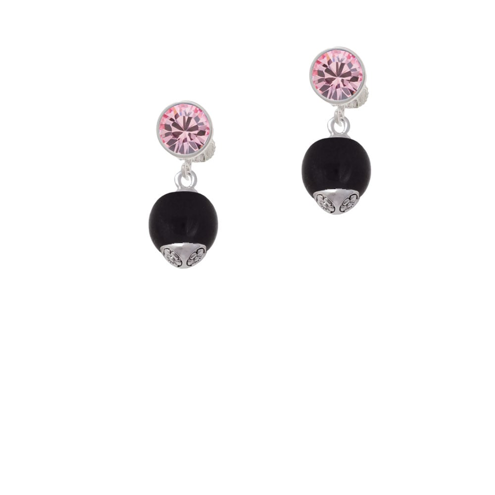 12mm Black Roller Glass Spinner Crystal Clip On Earrings Image 4