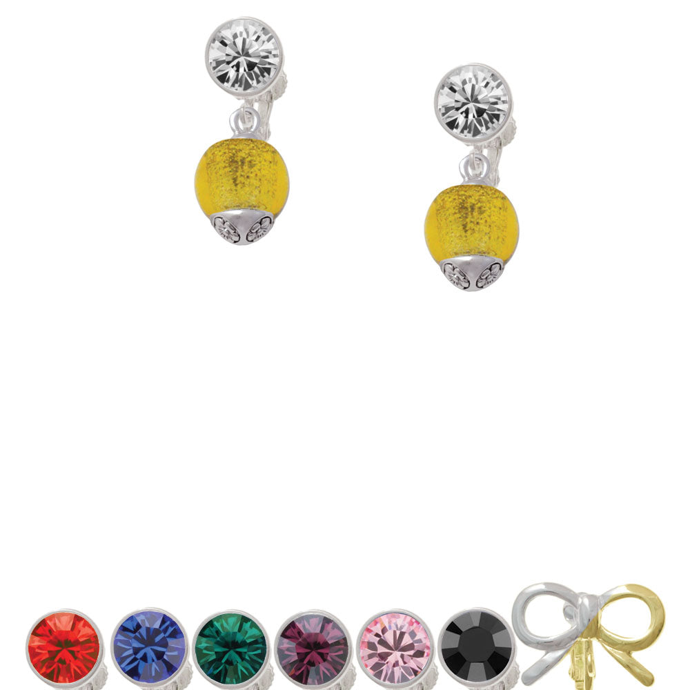 12mm Yellow Roller Spinner with Silver Tone Lining Glass Spinner Crystal Clip On Earrings Image 1