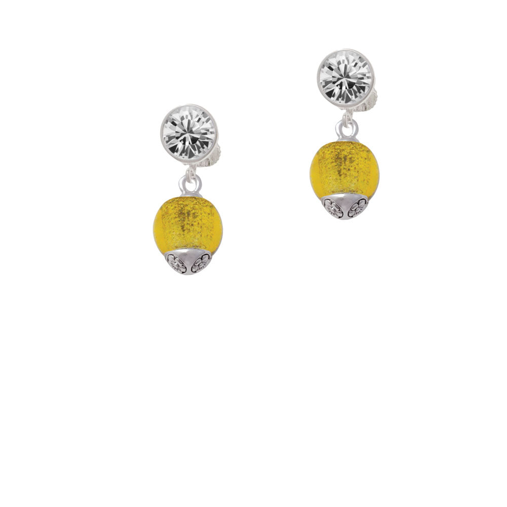 12mm Yellow Roller Spinner with Silver Tone Lining Glass Spinner Crystal Clip On Earrings Image 2