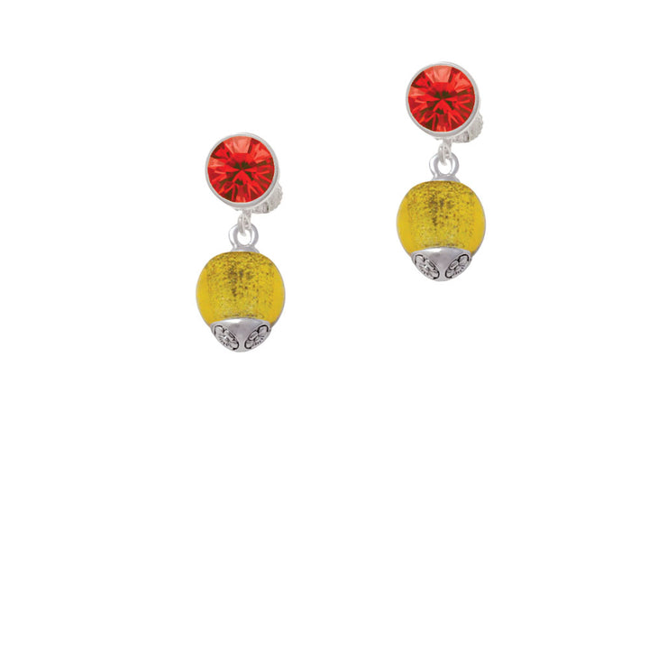 12mm Yellow Roller Spinner with Silver Tone Lining Glass Spinner Crystal Clip On Earrings Image 4