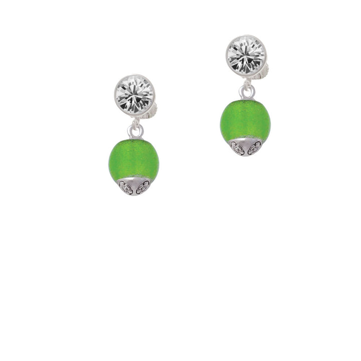 12mm Lime Green - Roller Spinner with Silver Tone Lining Glass Spinner Crystal Clip On Earrings Image 2