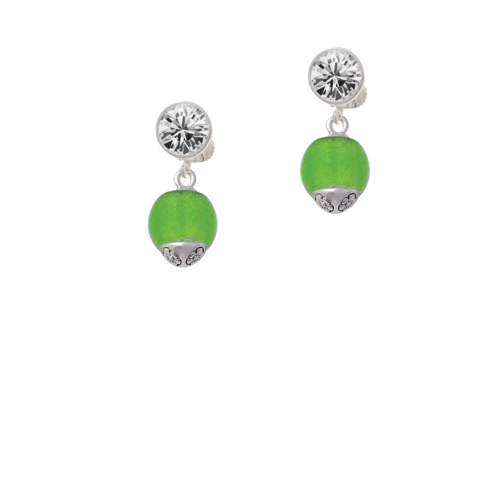 12mm Lime Green - Roller Spinner with Silver Tone Lining Glass Spinner Crystal Clip On Earrings Image 1