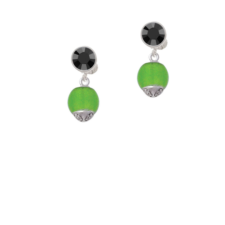 12mm Lime Green - Roller Spinner with Silver Tone Lining Glass Spinner Crystal Clip On Earrings Image 3