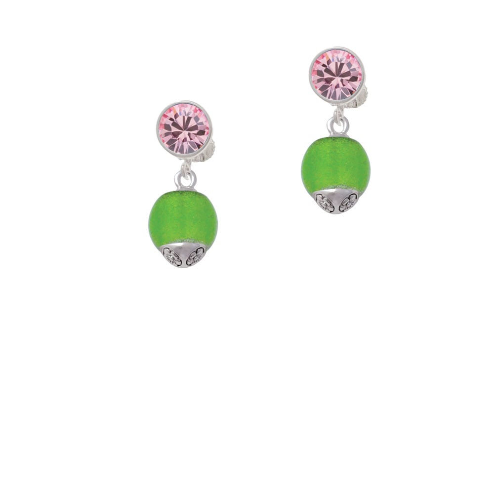 12mm Lime Green - Roller Spinner with Silver Tone Lining Glass Spinner Crystal Clip On Earrings Image 1