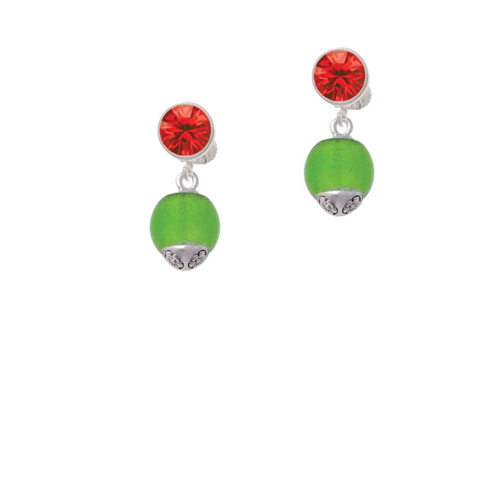 12mm Lime Green - Roller Spinner with Silver Tone Lining Glass Spinner Crystal Clip On Earrings Image 1