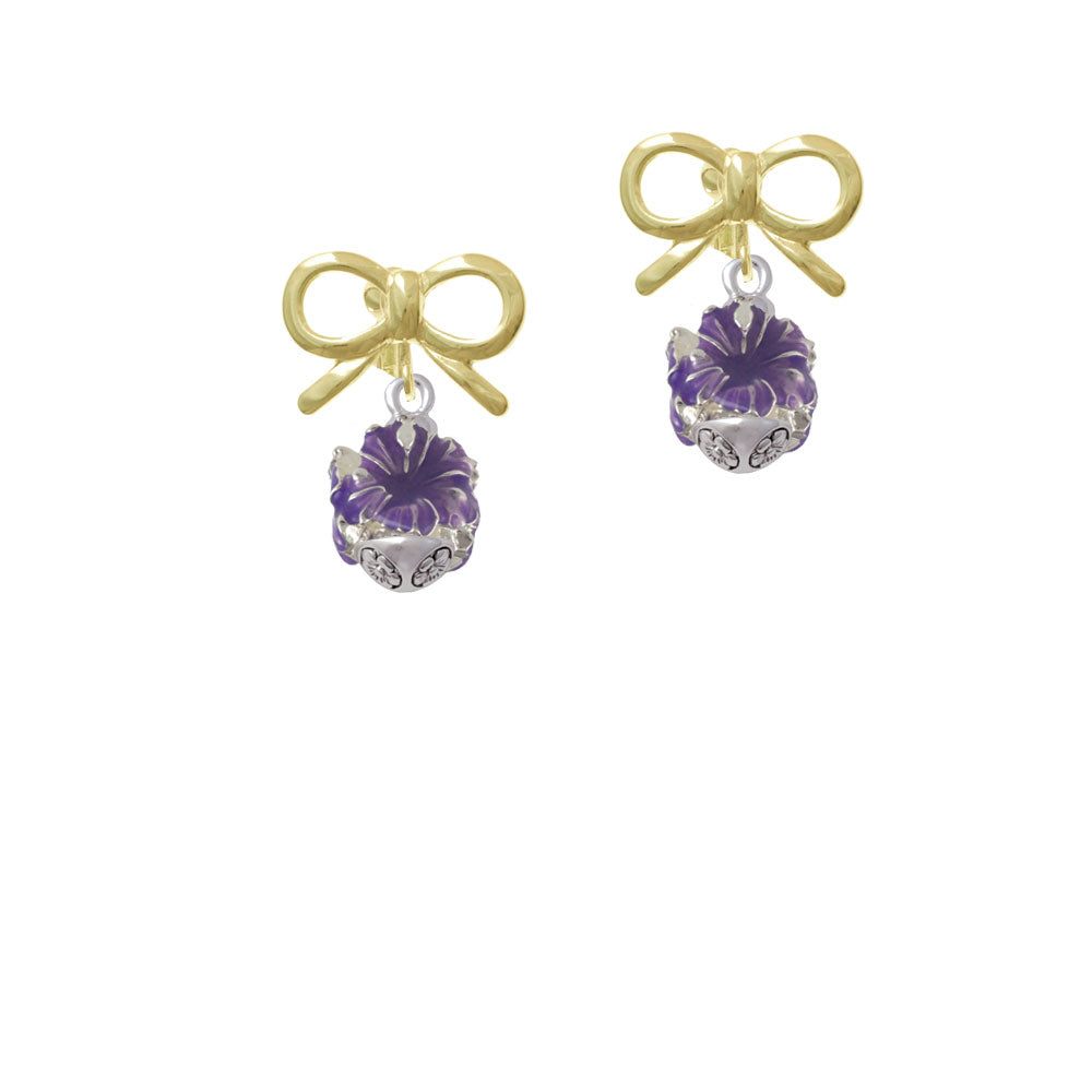 Hot Purple Hibiscus Flowers Spinner Crystal Clip On Earrings Image 10