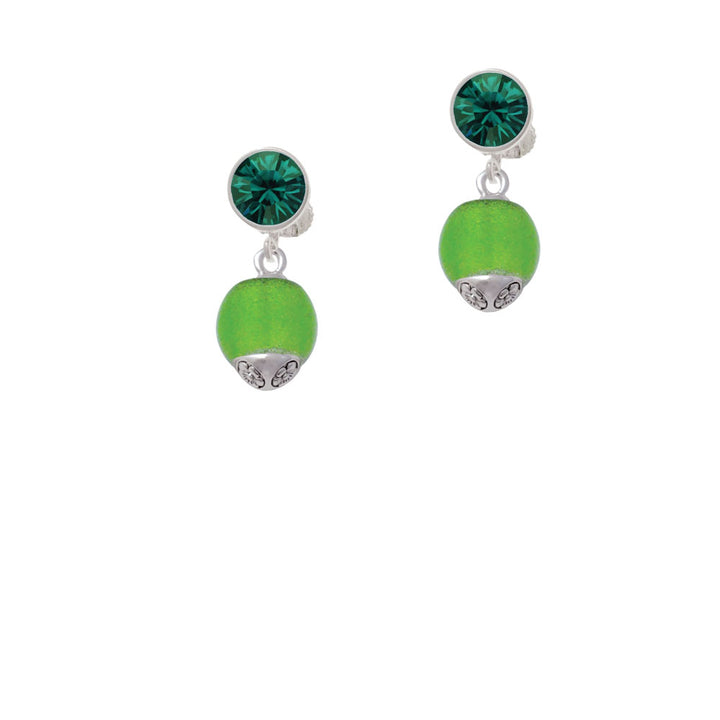 12mm Lime Green - Roller Spinner with Silver Tone Lining Glass Spinner Crystal Clip On Earrings Image 6