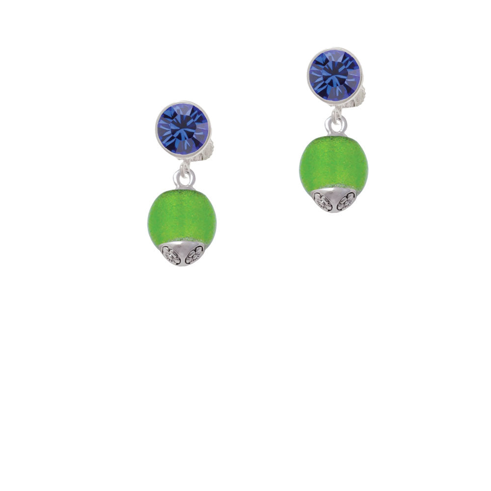 12mm Lime Green - Roller Spinner with Silver Tone Lining Glass Spinner Crystal Clip On Earrings Image 7