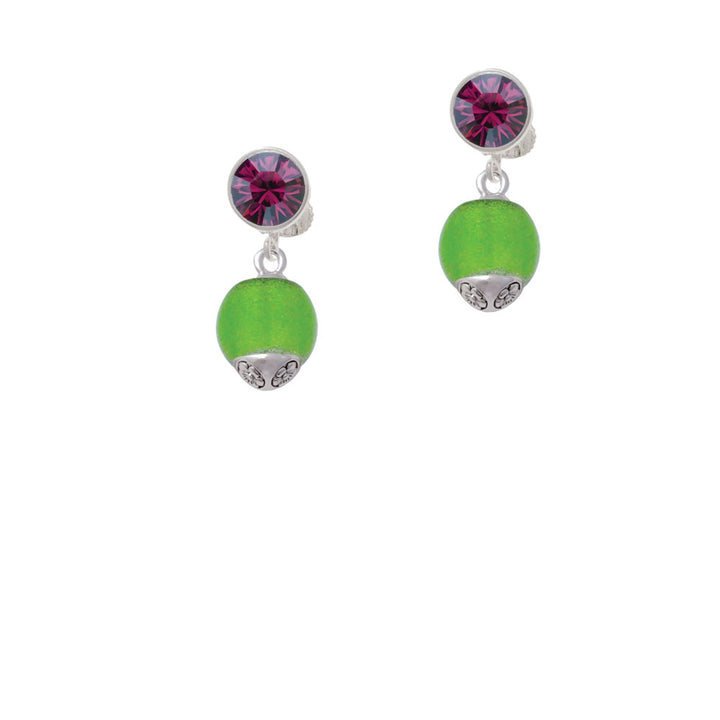 12mm Lime Green - Roller Spinner with Silver Tone Lining Glass Spinner Crystal Clip On Earrings Image 8