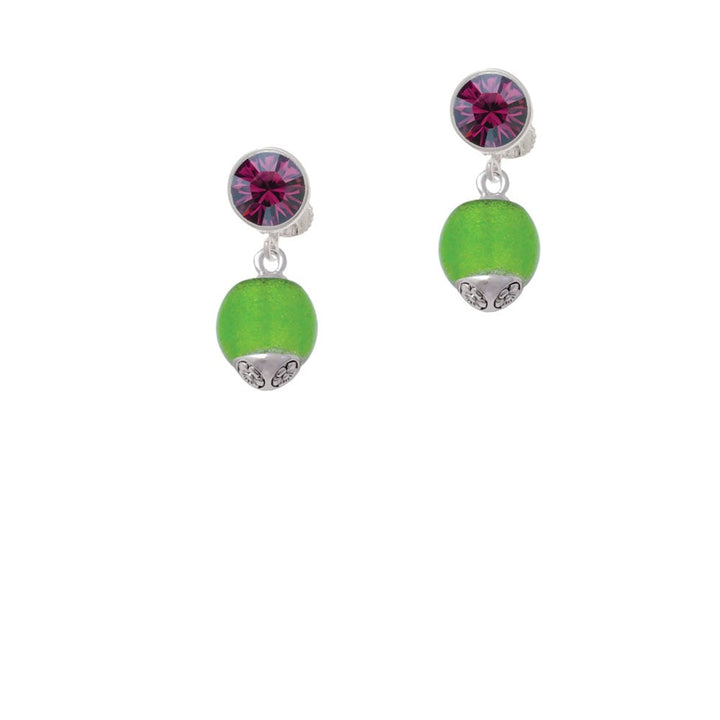 12mm Lime Green - Roller Spinner with Silver Tone Lining Glass Spinner Crystal Clip On Earrings Image 1