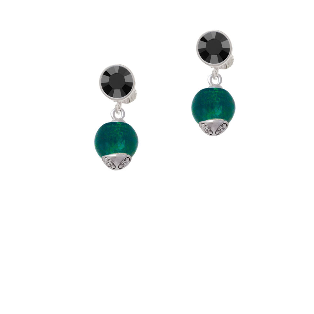 12mm Teal Roller Spinner with Silver Tone Lining Glass Spinner Crystal Clip On Earrings Image 3