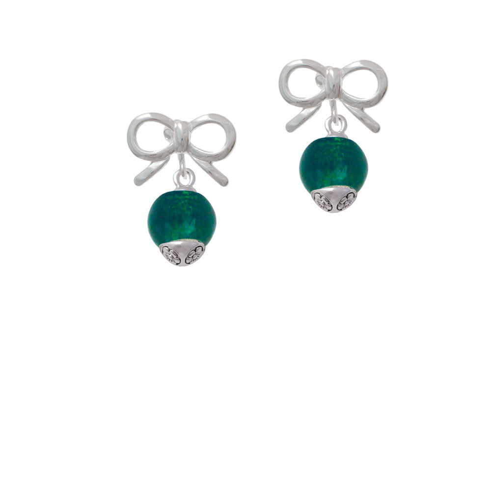 12mm Teal Roller Spinner with Silver Tone Lining Glass Spinner Crystal Clip On Earrings Image 9