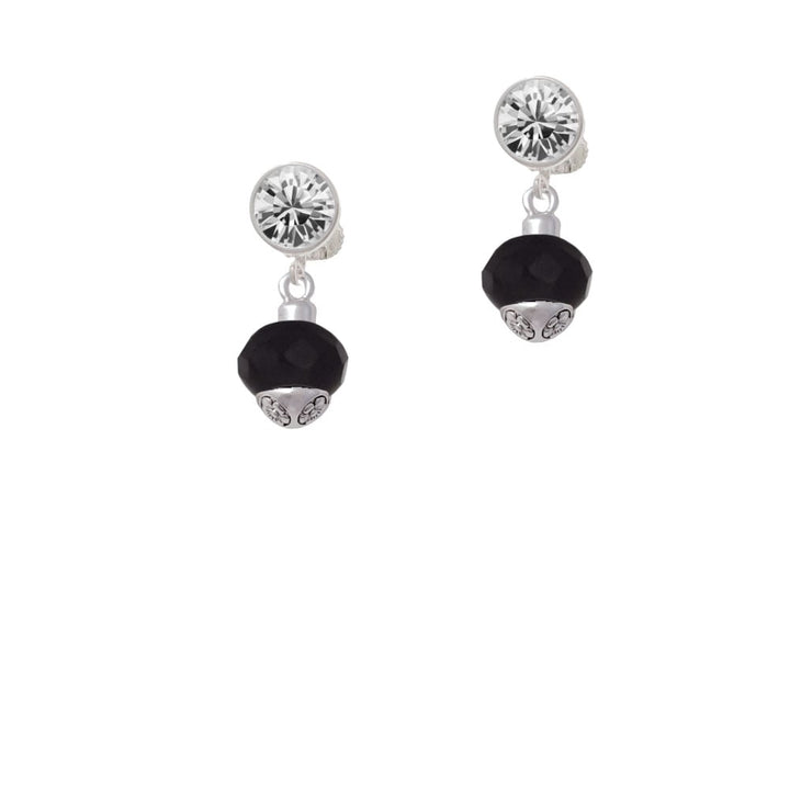 12mm Faceted Black Glass Spinner Crystal Clip On Earrings Image 1