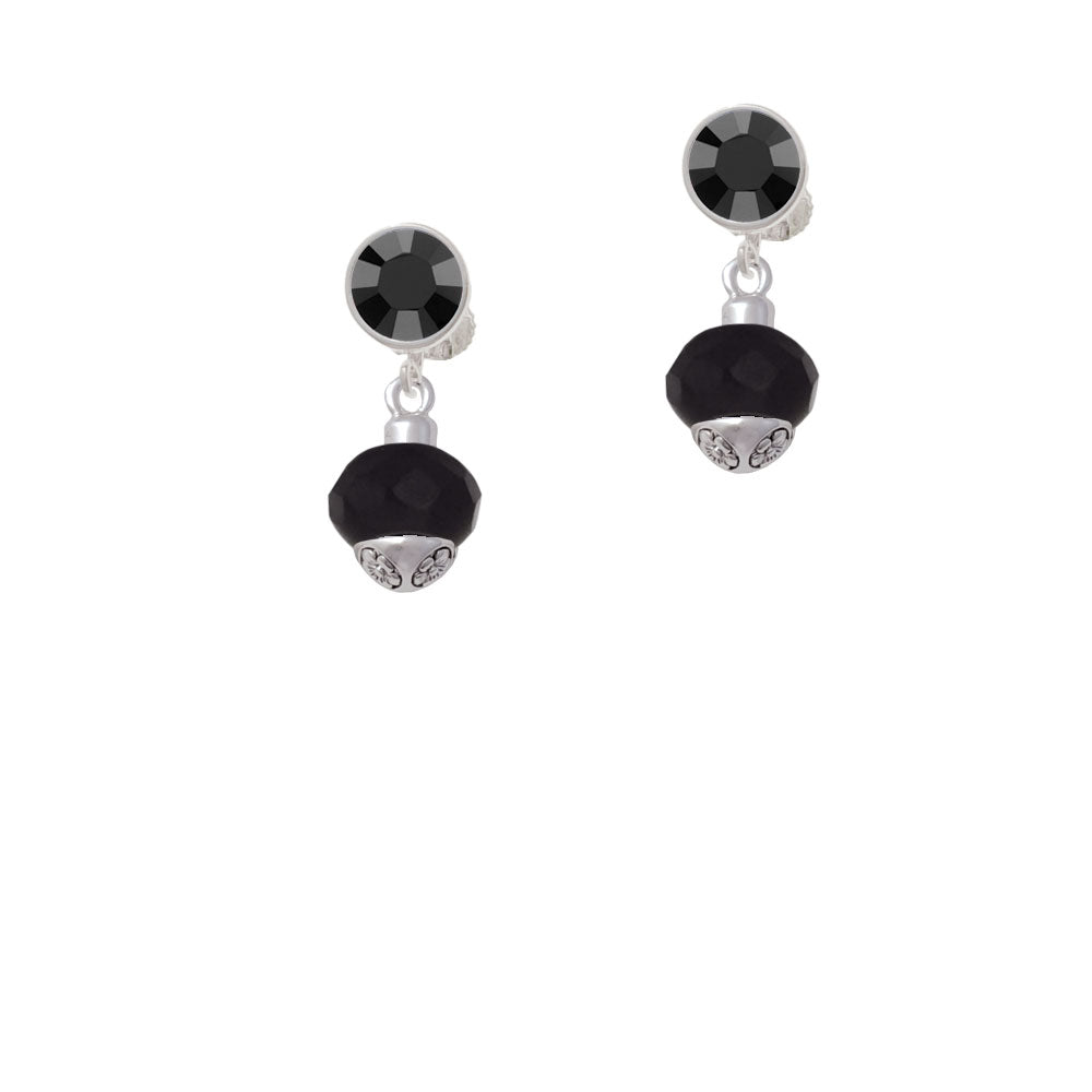 12mm Faceted Black Glass Spinner Crystal Clip On Earrings Image 3