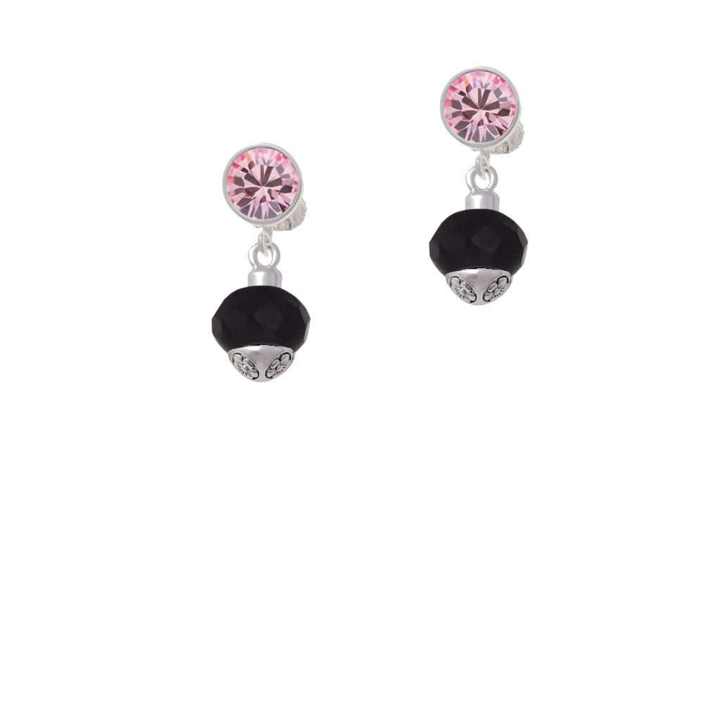 12mm Faceted Black Glass Spinner Crystal Clip On Earrings Image 4