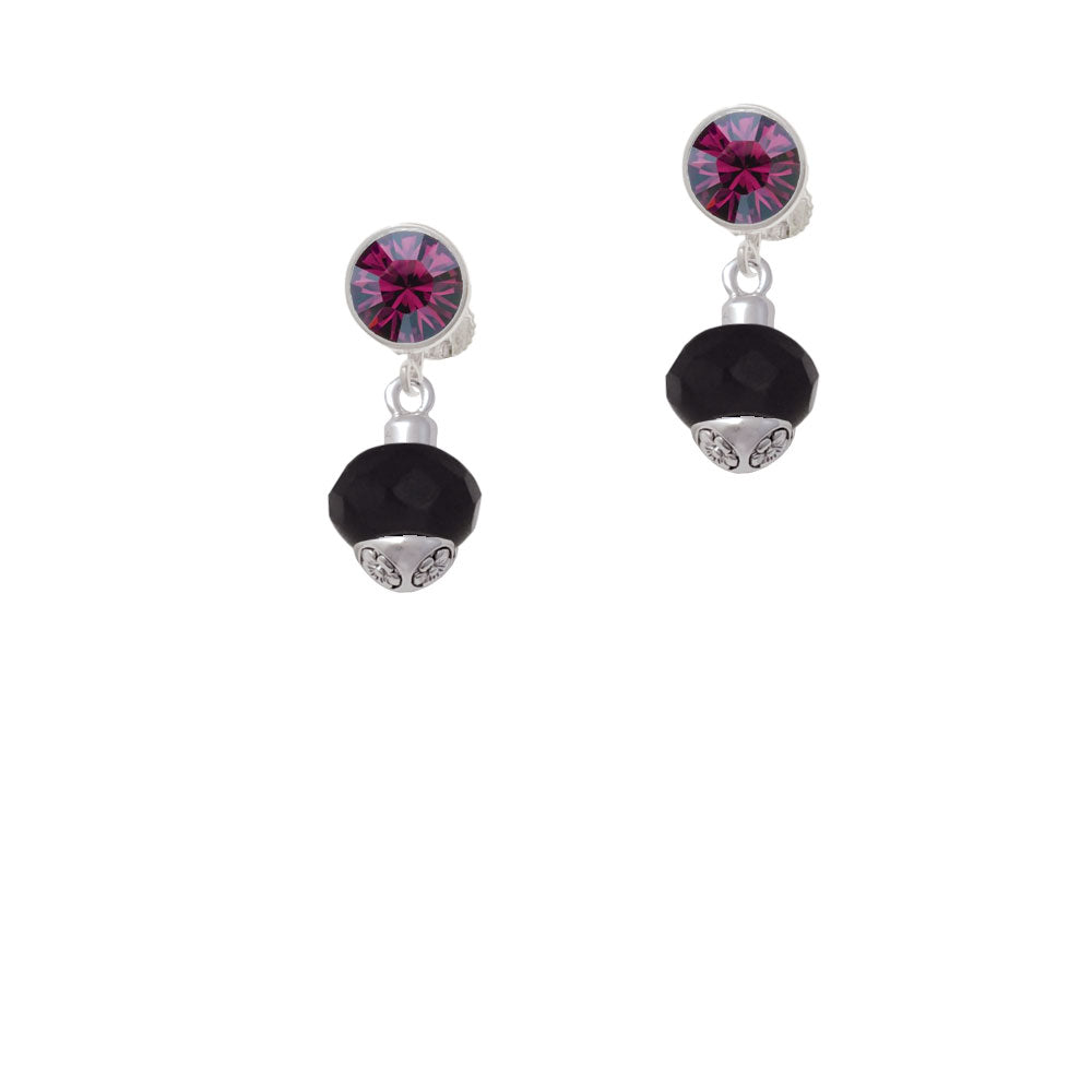 12mm Faceted Black Glass Spinner Crystal Clip On Earrings Image 8