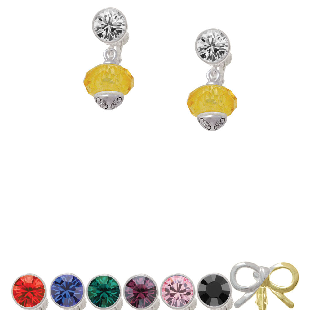 Yellow Faceted Glass Spinner Crystal Clip On Earrings Image 1