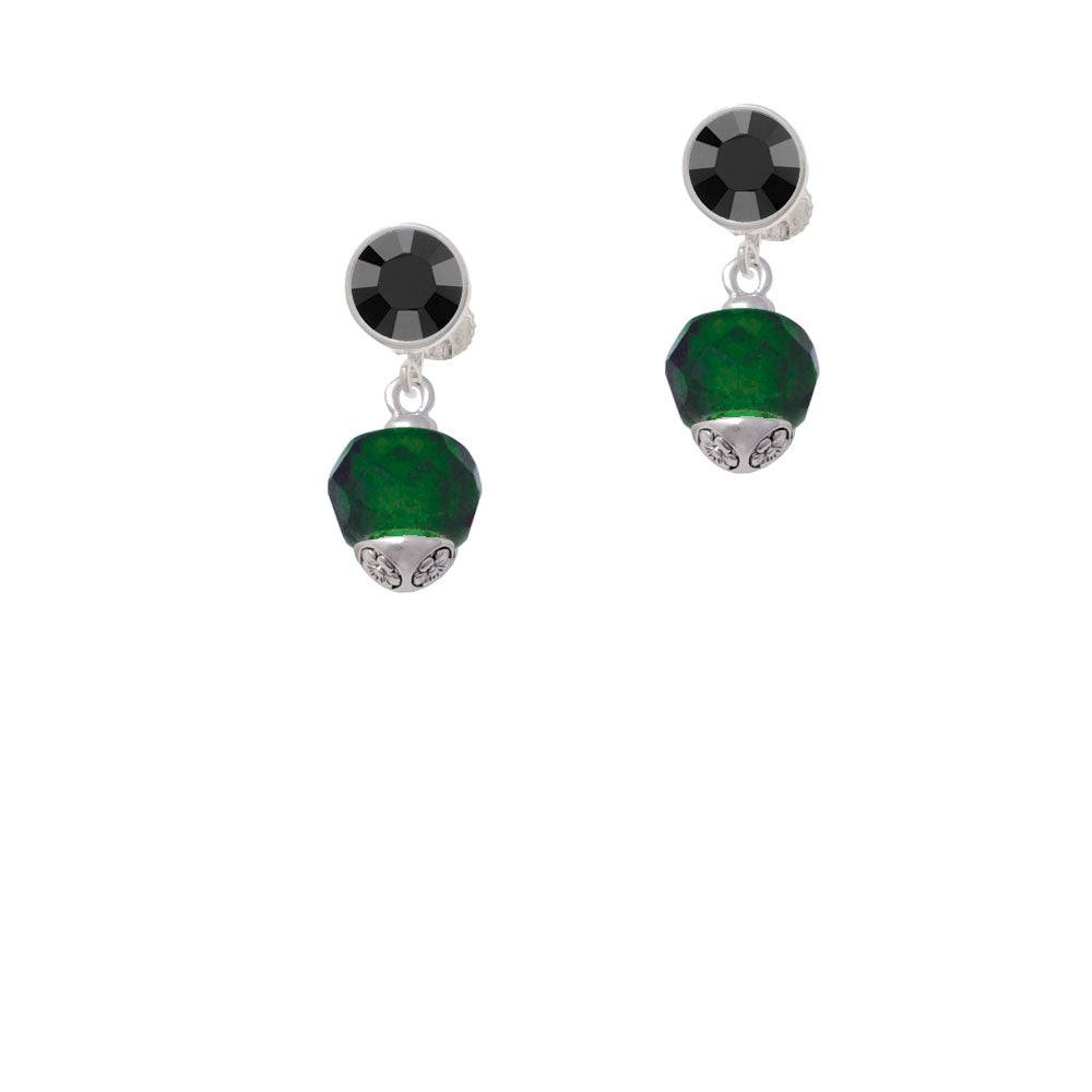 12mm Faceted Green Glass Spinner Crystal Clip On Earrings Image 3