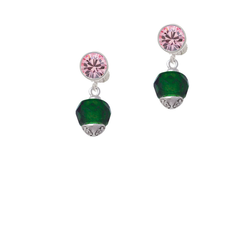 12mm Faceted Green Glass Spinner Crystal Clip On Earrings Image 4