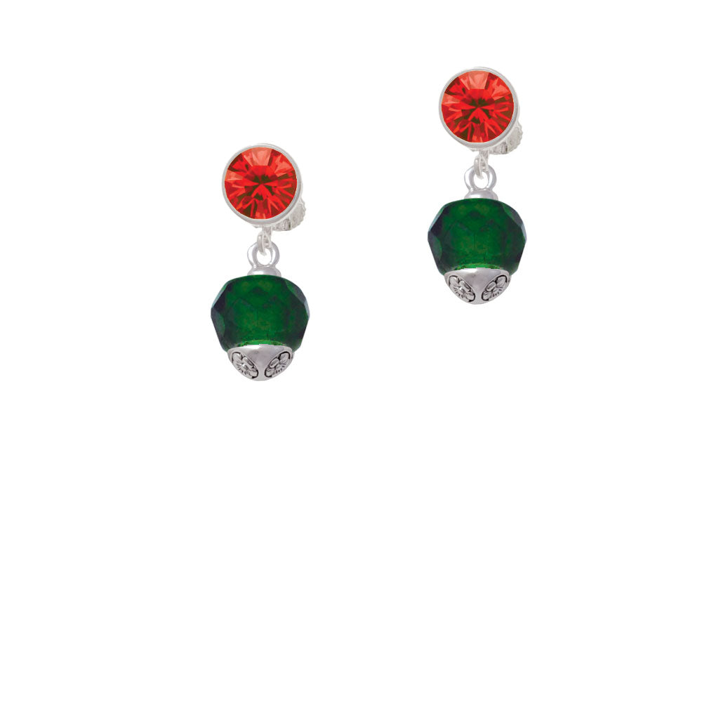 12mm Faceted Green Glass Spinner Crystal Clip On Earrings Image 4