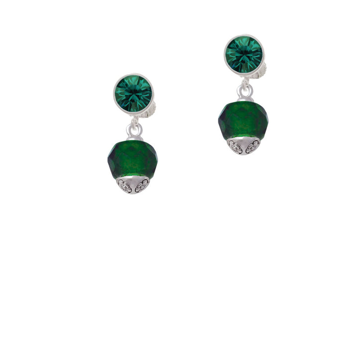 12mm Faceted Green Glass Spinner Crystal Clip On Earrings Image 6