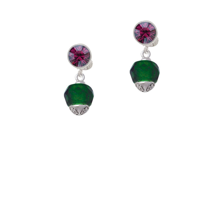 12mm Faceted Green Glass Spinner Crystal Clip On Earrings Image 8