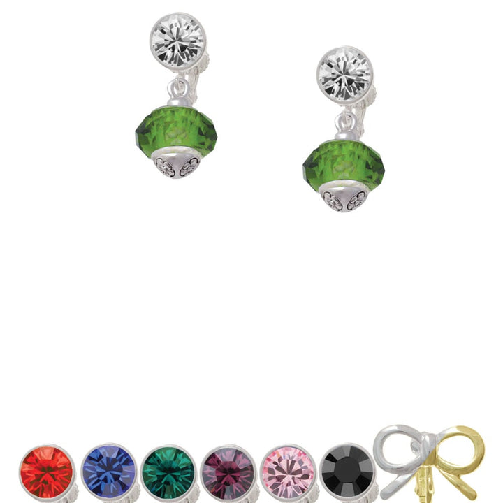 Green Faceted Glass Spinner Crystal Clip On Earrings Image 1