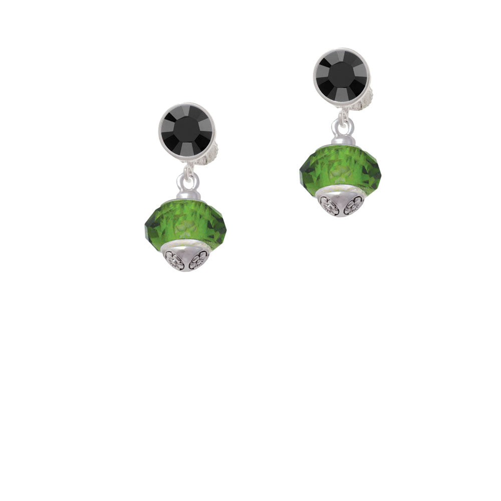 Green Faceted Glass Spinner Crystal Clip On Earrings Image 3