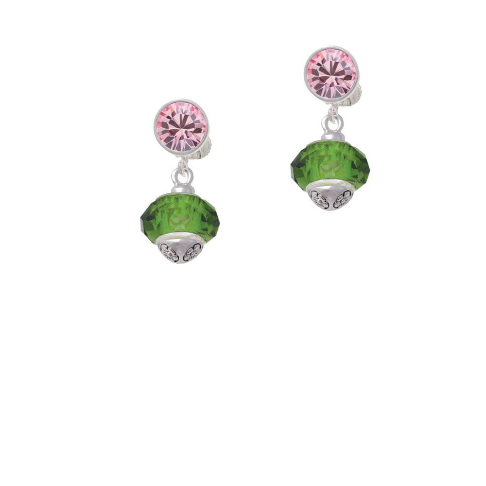 Green Faceted Glass Spinner Crystal Clip On Earrings Image 4