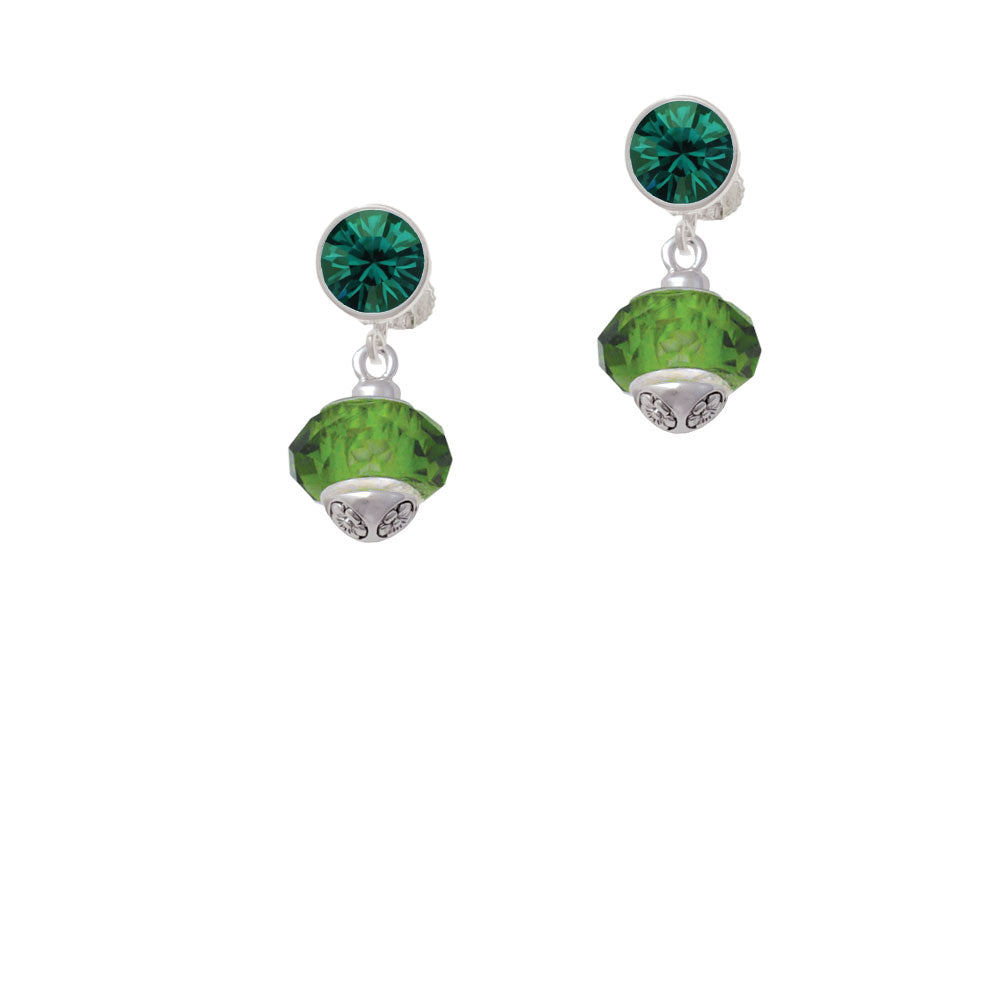 Green Faceted Glass Spinner Crystal Clip On Earrings Image 6