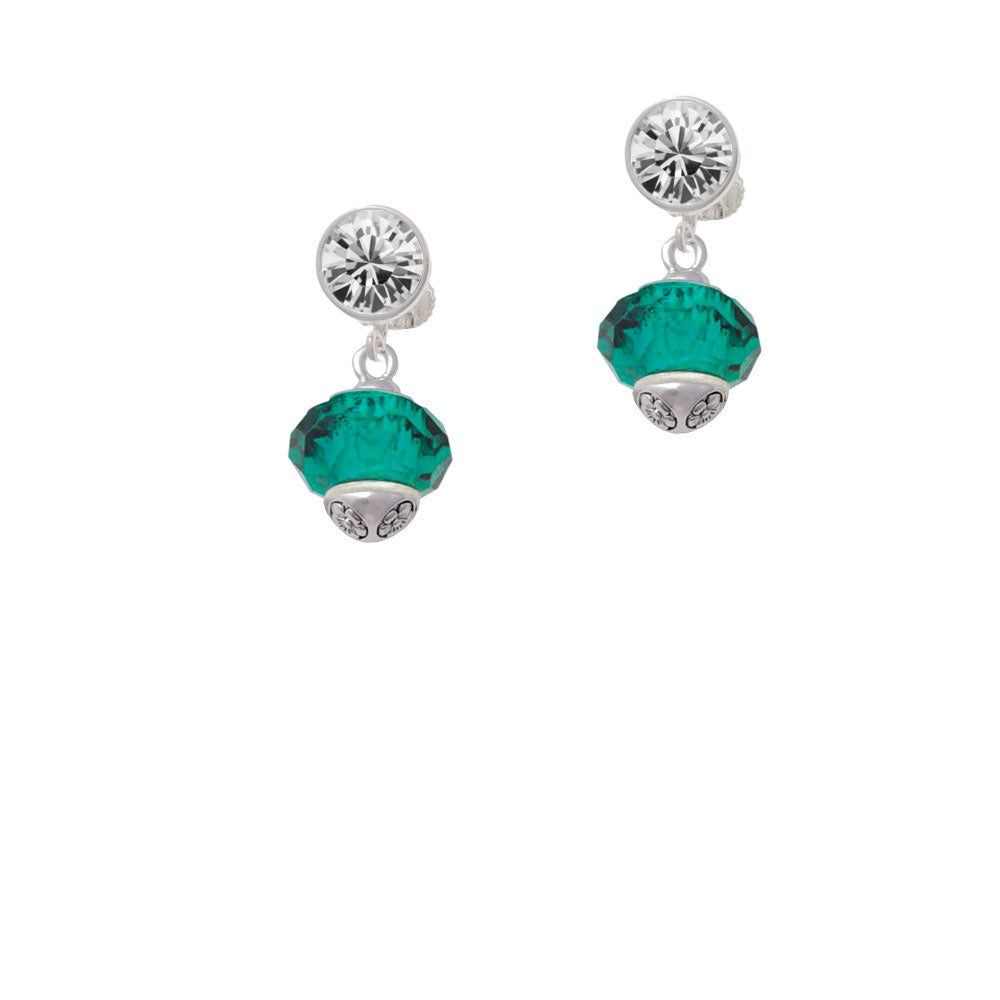 Teal Faceted Glass Spinner Crystal Clip On Earrings Image 2